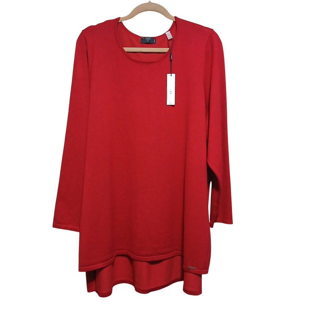 Tahari Woman Christmas Red Long Sleeve Tunic‎ Sweater Top 2X TTG